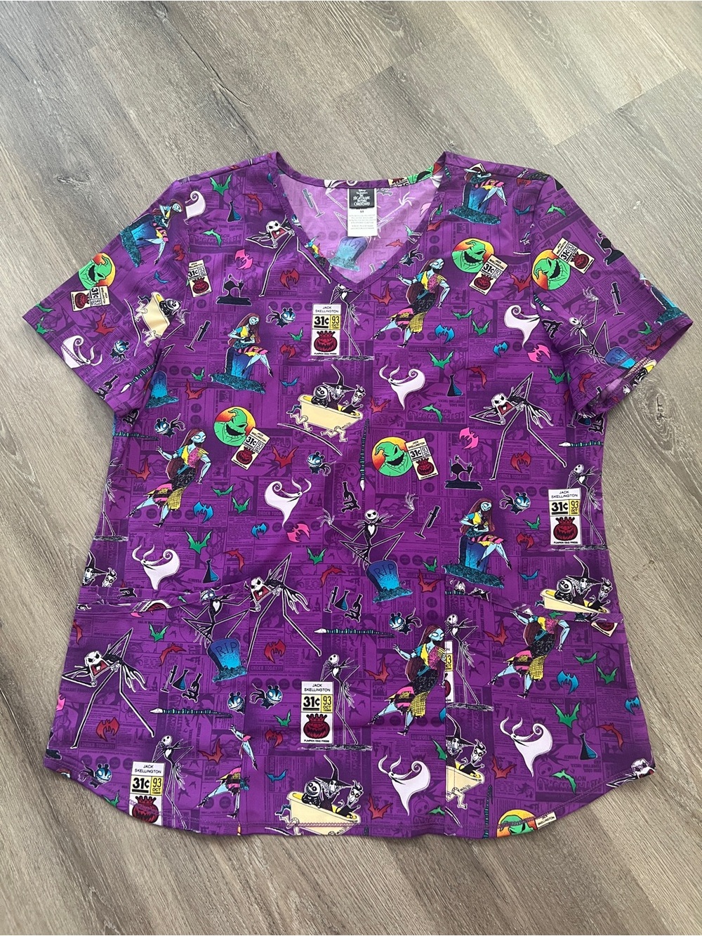 NEW Disney's The Nightmare Before Christmas Halloween Multicolored Scrub Top Med